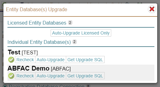 Entity Database Upgrade Window